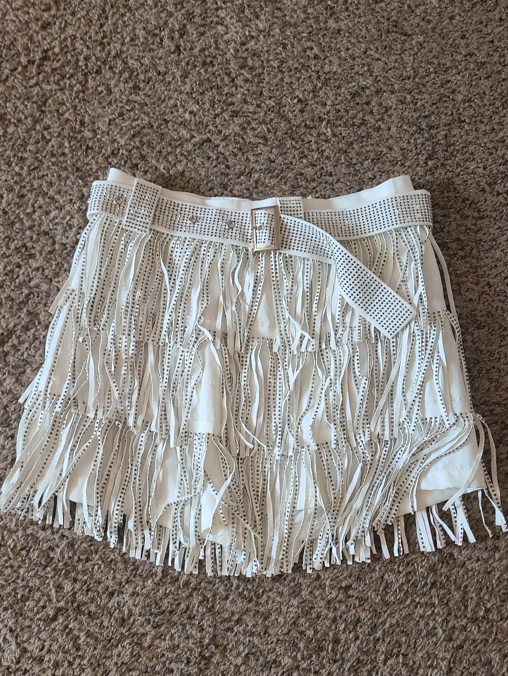 White Fringe Mini Skort with Studded Belt